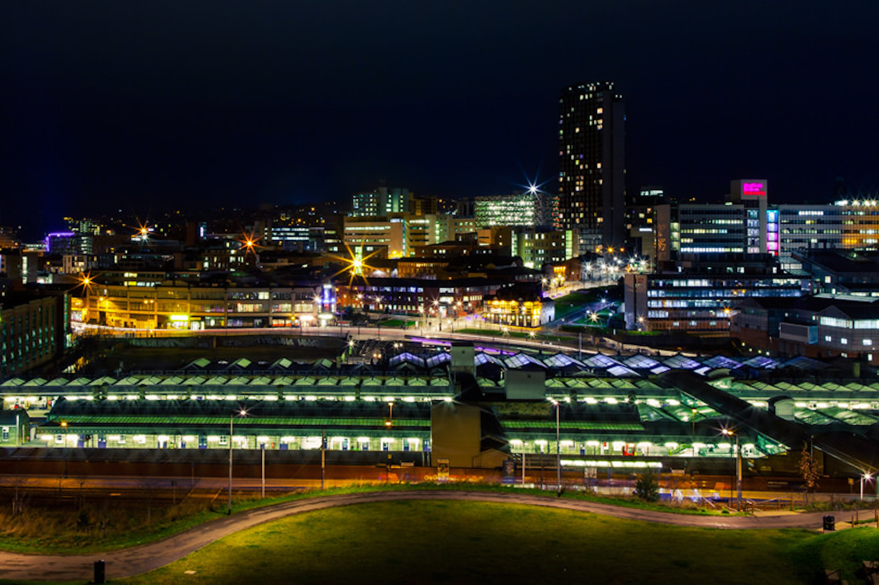 View across Sheffield at night