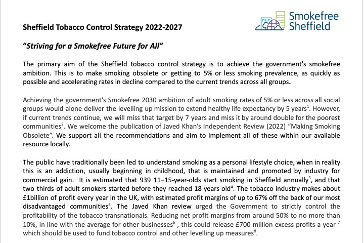 text extract from Sheffield Tobacco Control Strategy